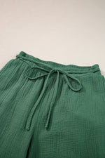 Mint Green Drawstring Wide Leg 100% Cotton Womens Pants