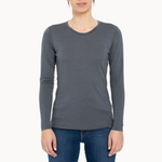 MENIQUE Long Sleeve Crew 100% Merino Wool Womens Shirt Perfect Grey