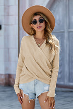 Beige Sunflower V-Neck Waffle 100% Cotton Sweater