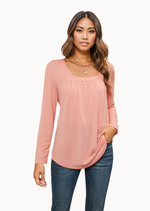 Sky Blush Square Neck Long Sleeve Viscose Blouse