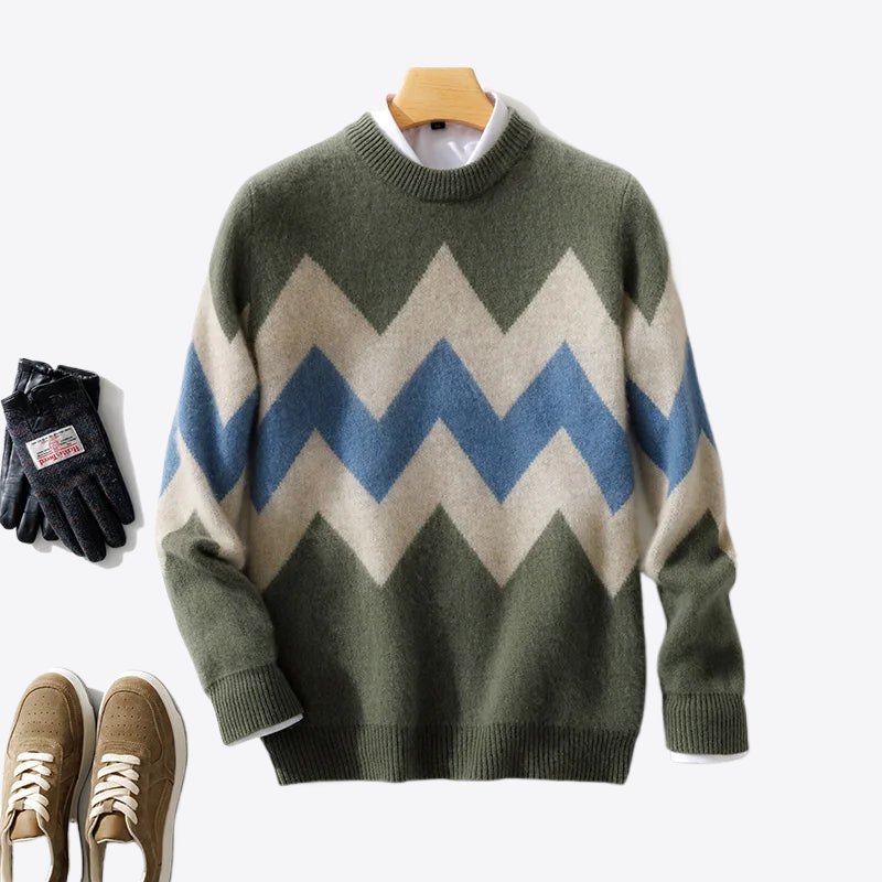 Azul Pathways Zig Zag 100% Merino Wool Cashmere Mens Sweater