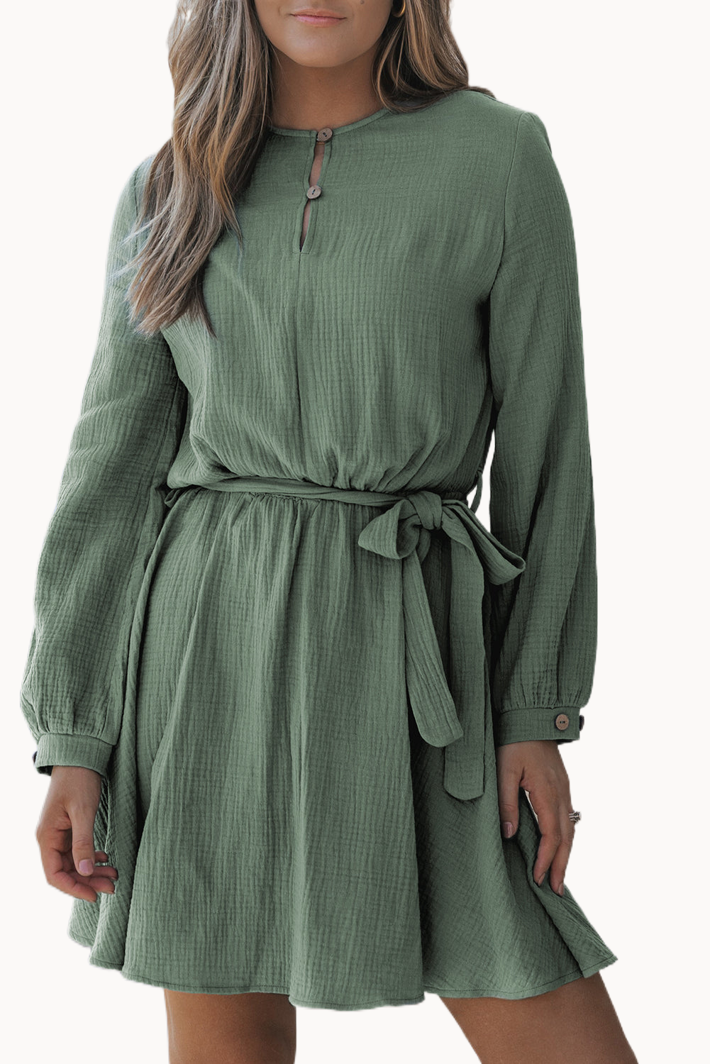 Ireland Puff Sleeve Drawstring 100% Cotton Womens Mini Dress