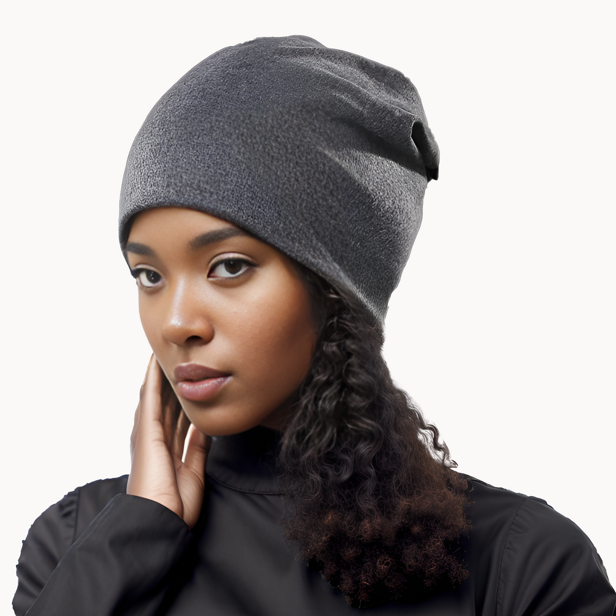Noir Plush Knit Beanie Cotton Womens Hat
