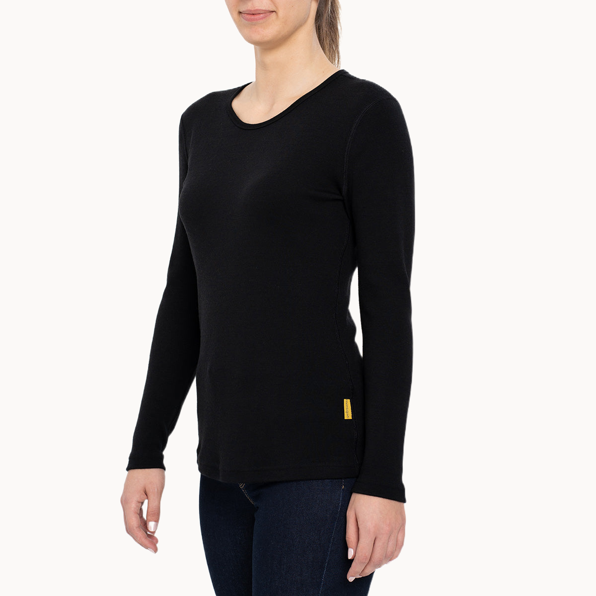 MENIQUE Long Sleeve Crew 100% Merino Wool Womens Shirt Black