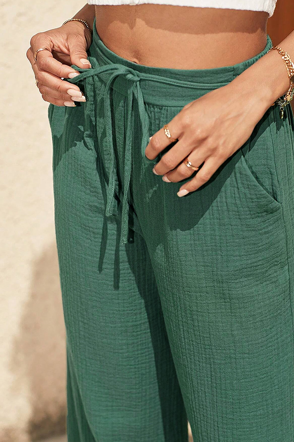 Mint Green Drawstring Wide Leg 100% Cotton Womens Pants