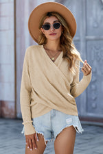 Beige Sunflower V-Neck Waffle 100% Cotton Sweater