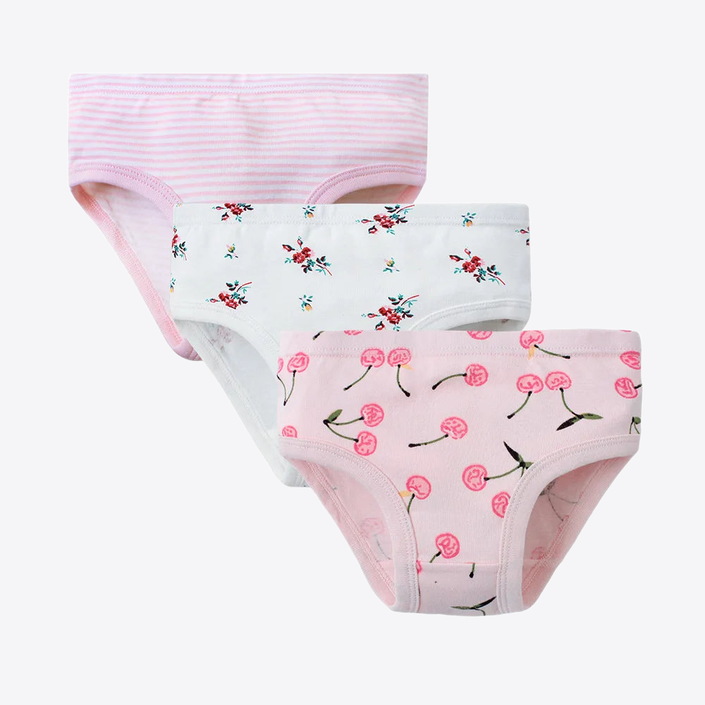 Pink Peonies 3Pcs Cotton Girls Underwear