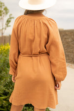 Orange Marmalade Puff Sleeve 100% Cotton Womens Dress