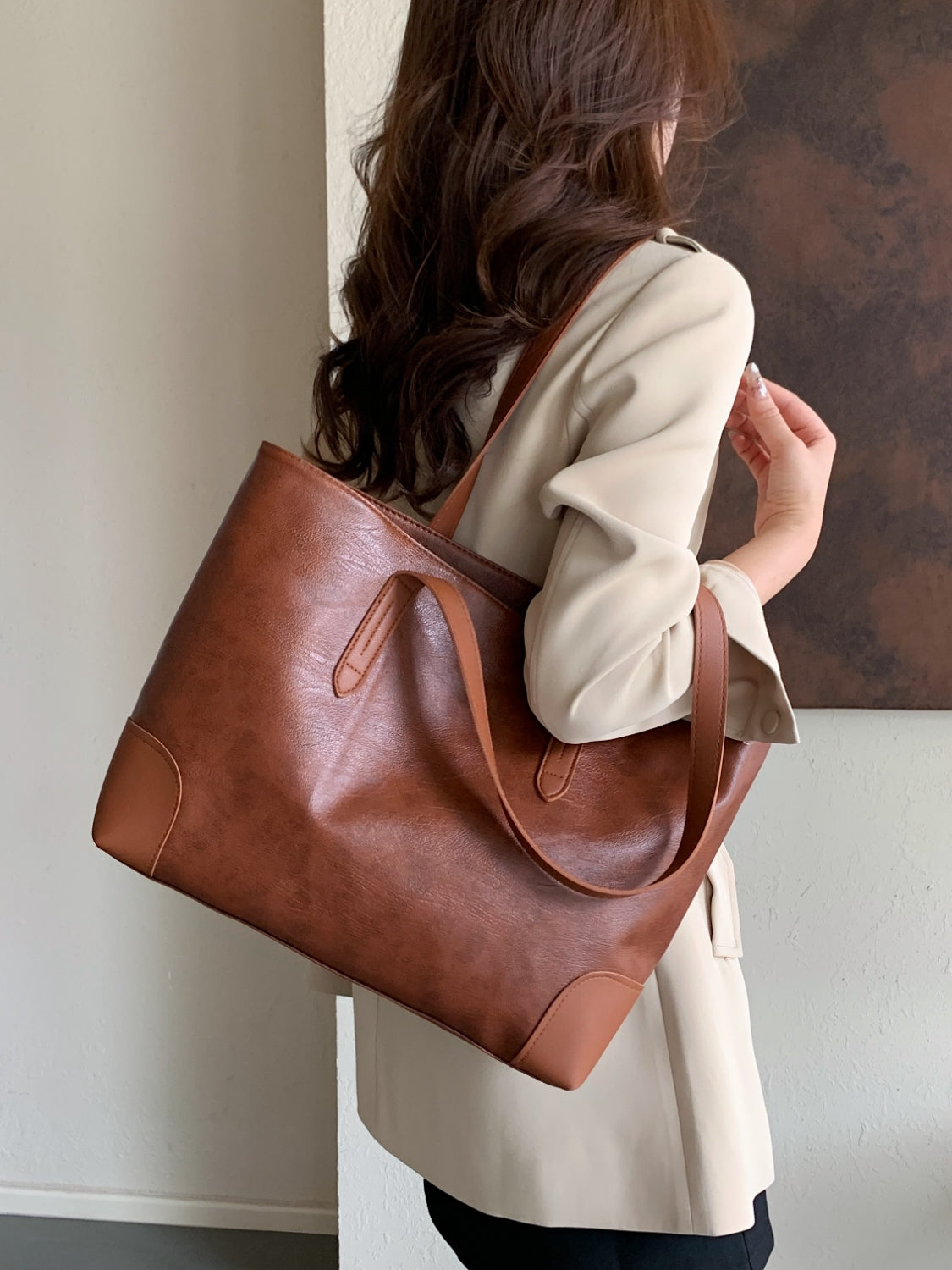 Coffee Mocha Vegan Leather Womens Tote Bag