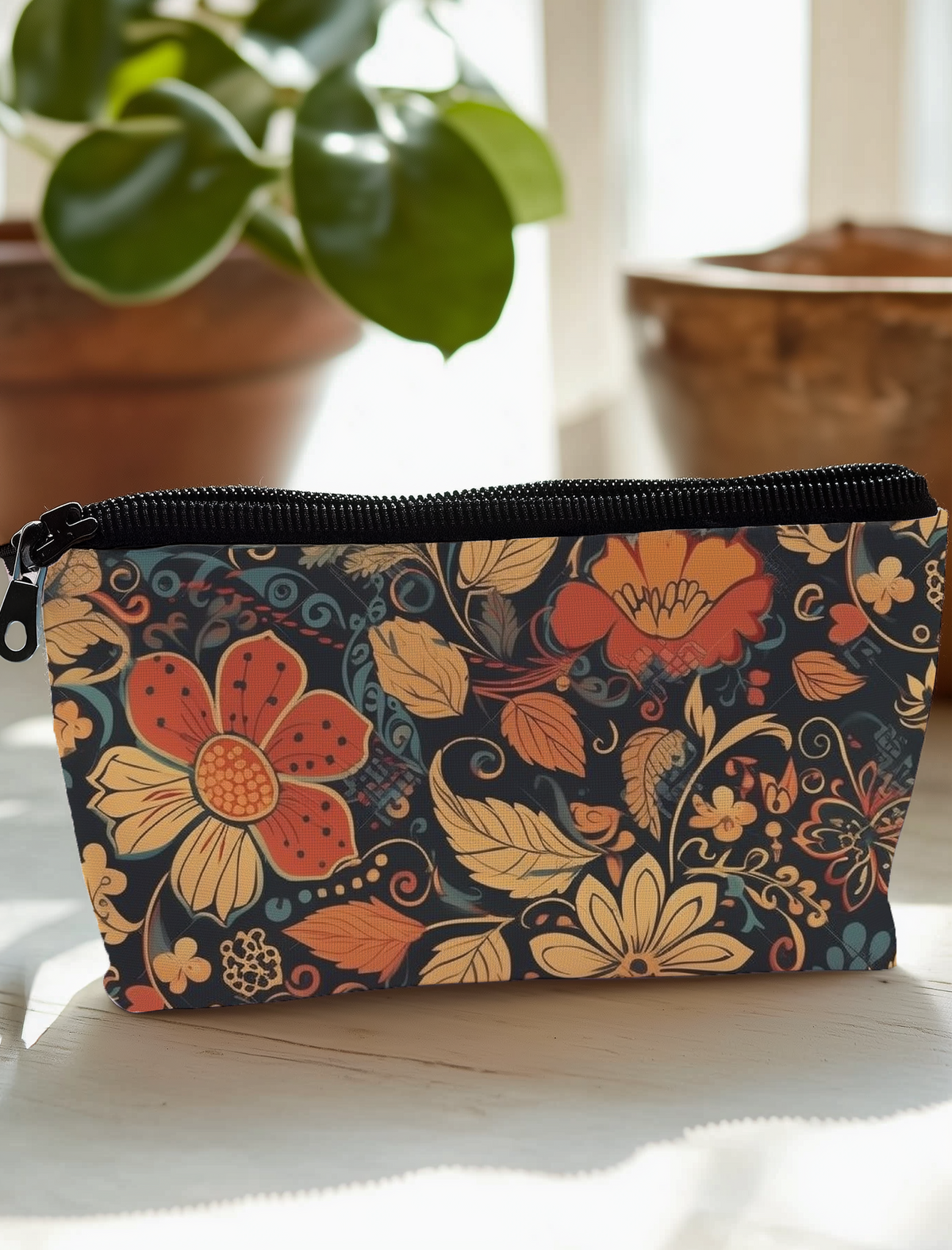 Antique Floral Organic Cotton Makeup Bag