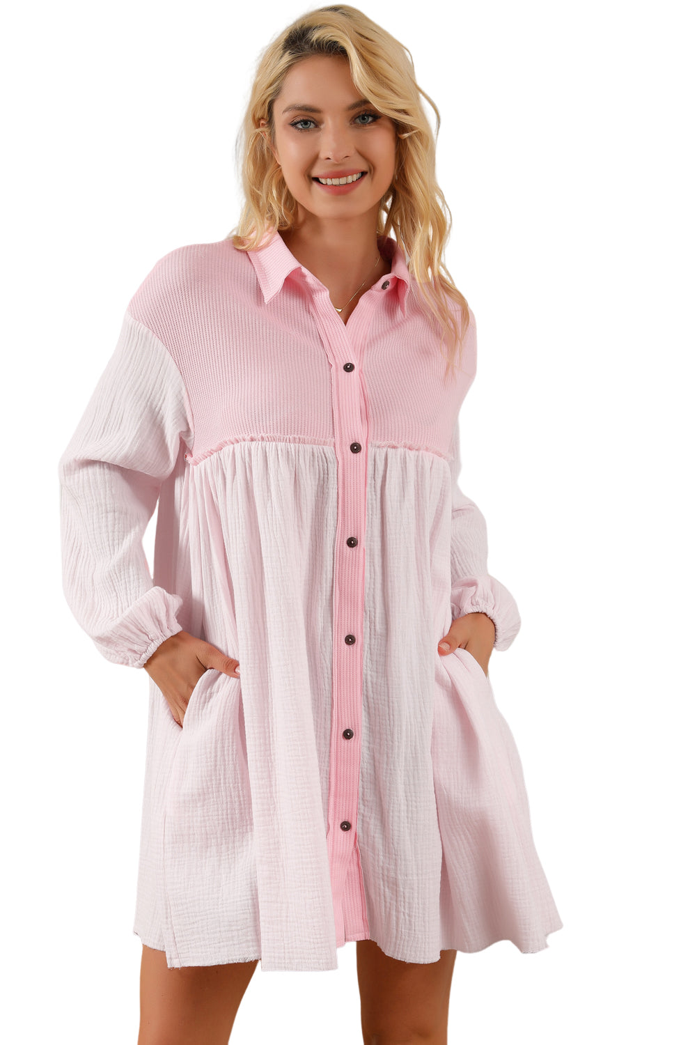 Midnight Sky Crinkle Puff Sleeve Shirt 100% Cotton Womens Dress