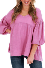 Pink Hydrangea Ruffle Sleeves 100% Cotton Womens Blouse