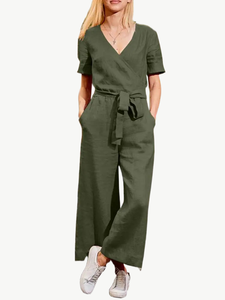 Pumpkin Spice V-Neck Cotton Womens Jumpsuit