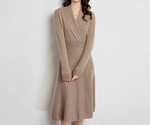 Grainy Fields V-Neck Midi Knit Cashmere Wool Womens Dress