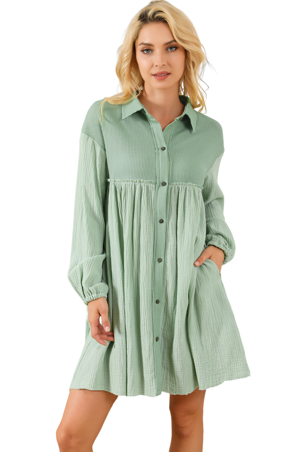 Midnight Sky Crinkle Puff Sleeve Shirt 100% Cotton Womens Dress