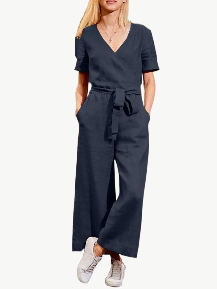 Pumpkin Spice V-Neck Cotton Womens Jumpsuit