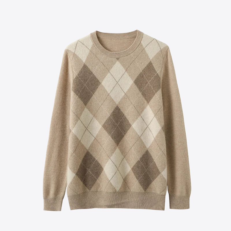 Toffee Pear Checkered Knit Cashmere Mens Sweater
