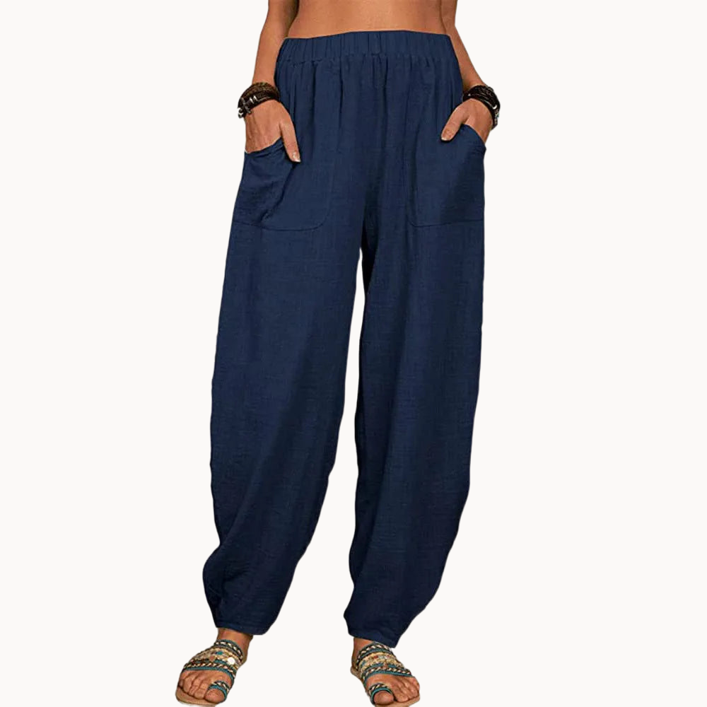 Blue Azul Women Harem Cotton Linen Womens Pants