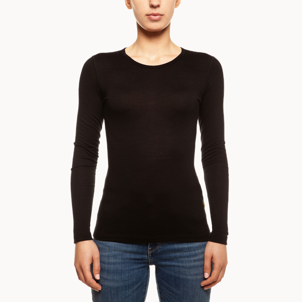 MENIQUE Long Sleeve Crew 100% Merino Wool Womens Shirt Black