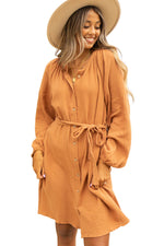 Orange Marmalade Puff Sleeve 100% Cotton Womens Dress