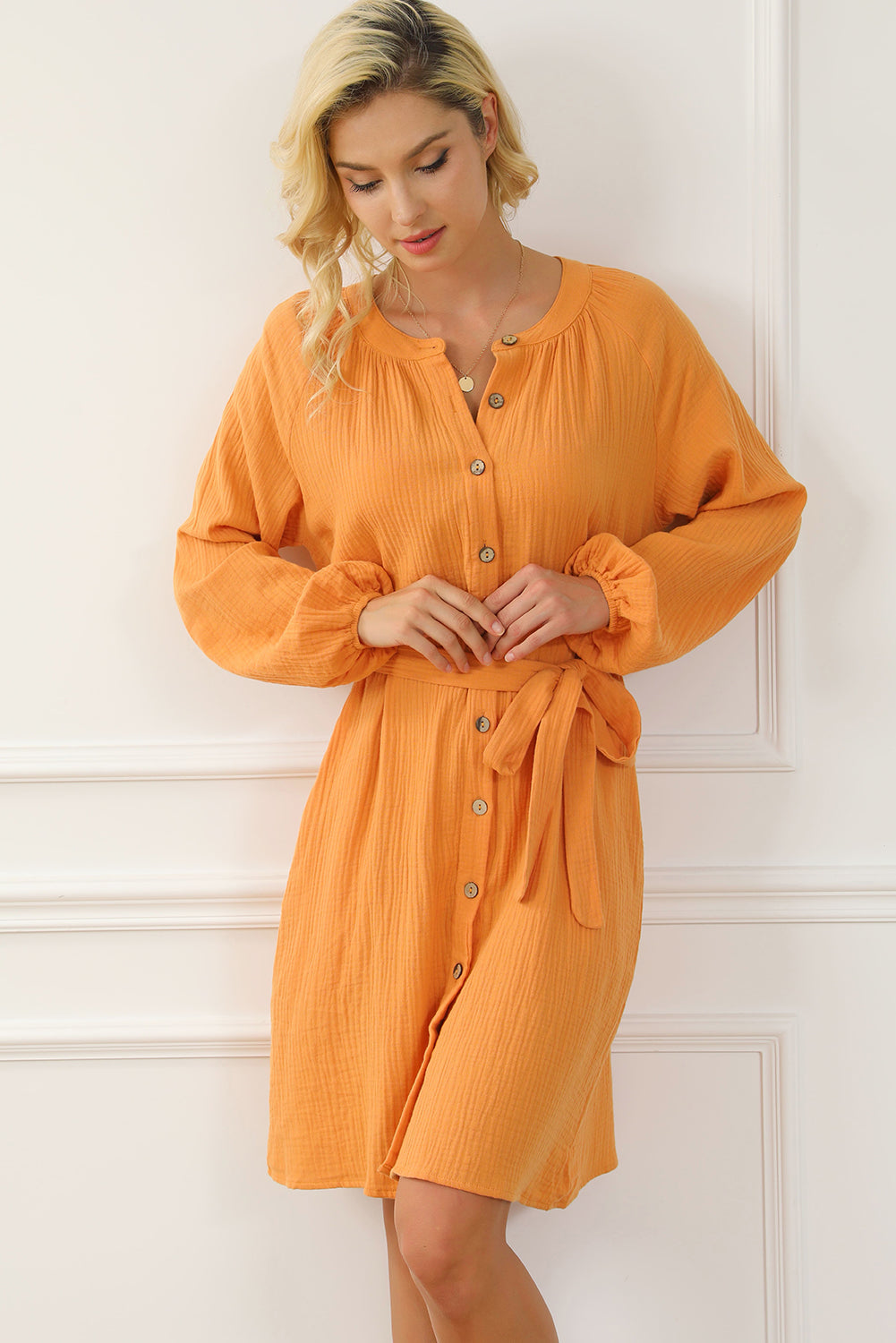 Orange Marmalade Puff Sleeve 100% Cotton Womens Dress