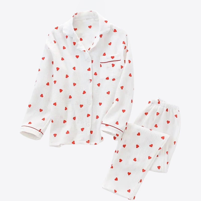 Red Hearts Cotton Womens Pajama Set