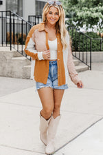 Grapefruit Orange Color Block Buttoned Raw Hem Textured Shirt