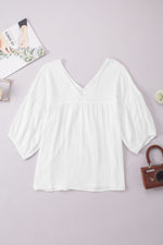 White Yarrow V-Neck 100% Cotton Womens Blouse