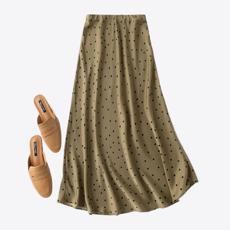 Green Dots Mulberry Silk Womens Skirt