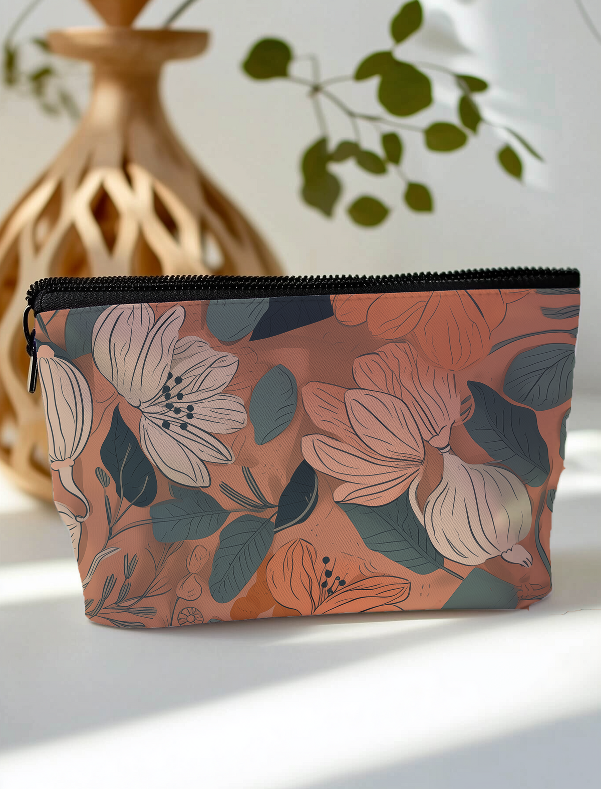 Pink Floral Organic Cotton Makeup Bag