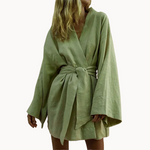 Green Lily Kimono Cotton Linen Womens Robe