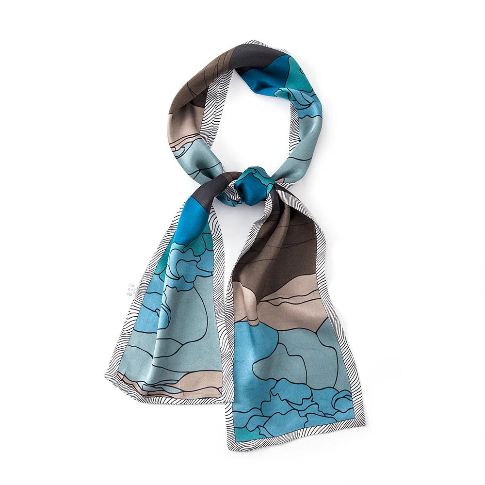 Aquamarine Tides 12MM 100% Mulberry Silk Womens Neck Scarf | Hypoallergenic - Allergy Friendly - Naturally Free