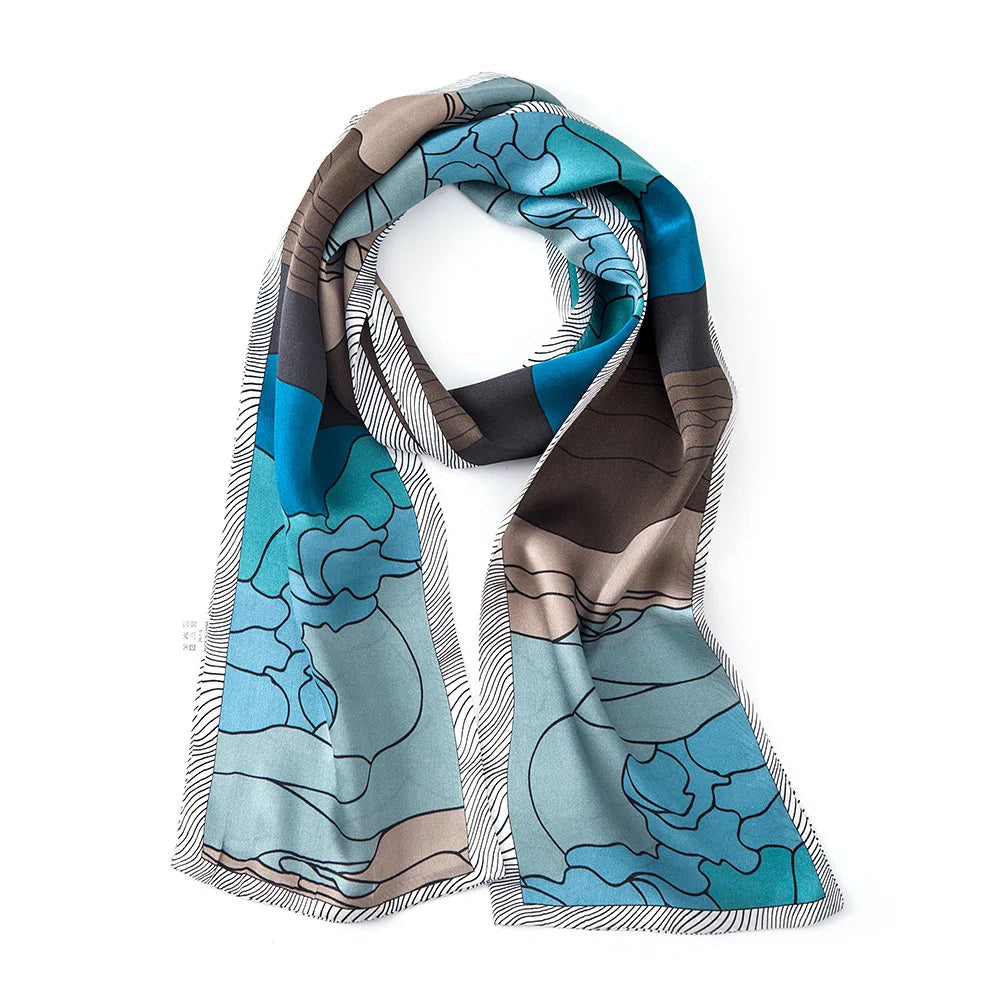 Aquamarine Tides 12MM 100% Mulberry Silk Womens Neck Scarf | Hypoallergenic - Allergy Friendly - Naturally Free