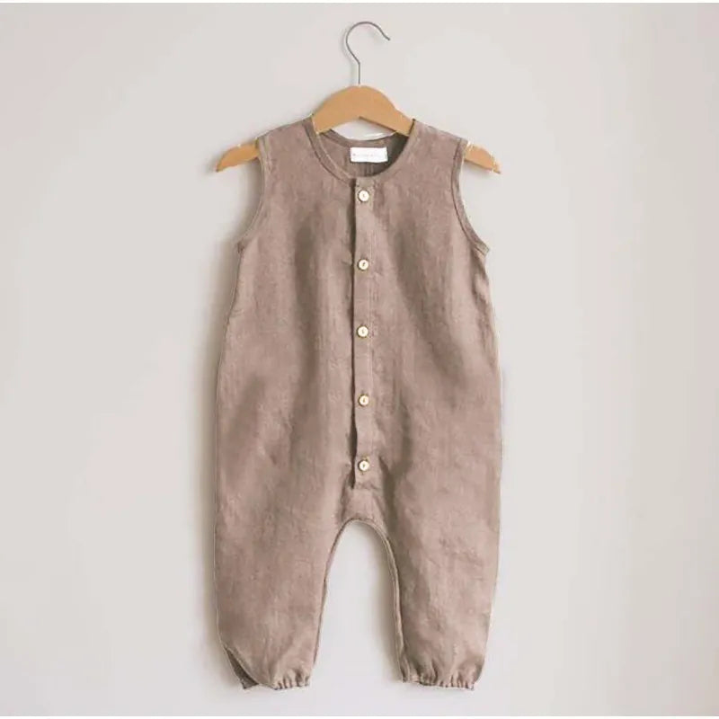 Autumn Serenade Button Up Cotton Linen Baby Romper | Hypoallergenic - Allergy Friendly - Naturally Free