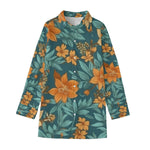 Azure Floral Tropical Button Up Cotton Blouse | Hypoallergenic - Allergy Friendly - Naturally Free