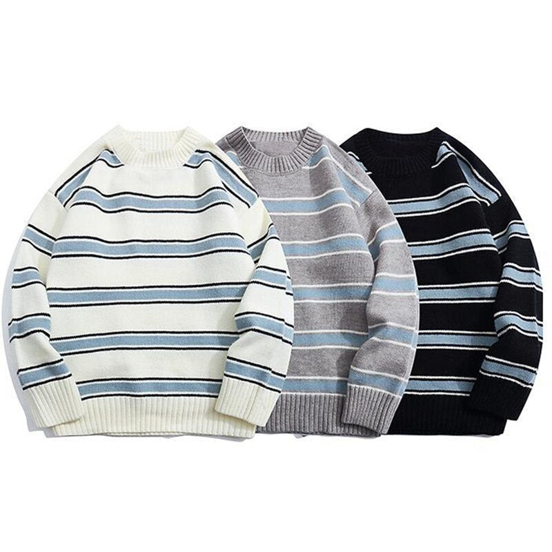 Azure Lake Stripes Wool Men's Sweater | Hypoallergenic - Allergy Friendly - Naturally Free