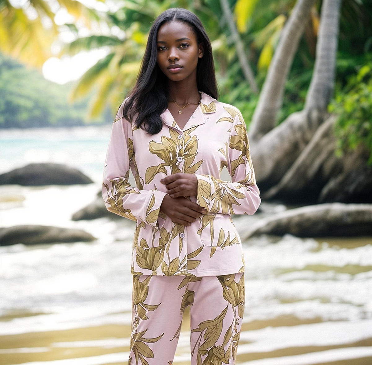 Golden Florals Cotton Womens Pajama Set