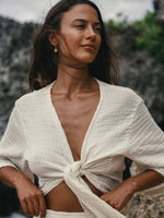 THE HAND LOOM Bali Wrap Top - Natural With Gold Stripes