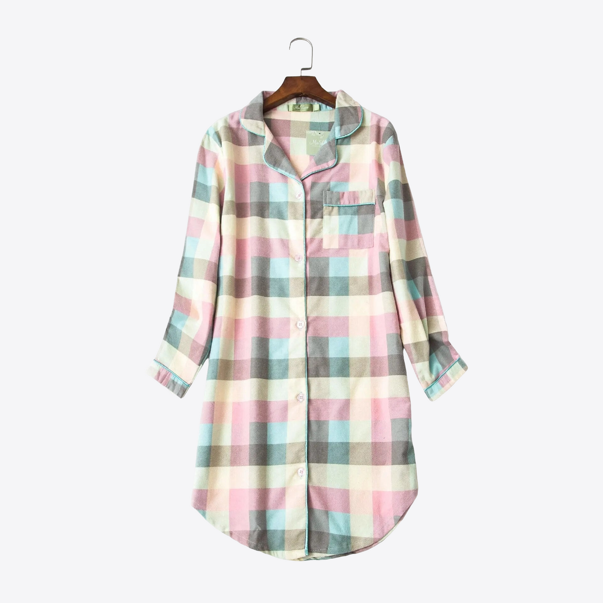 Bloom Oasis Plaid 100% Cotton Lounge Nightgown | Hypoallergenic - Allergy Friendly - Naturally Free