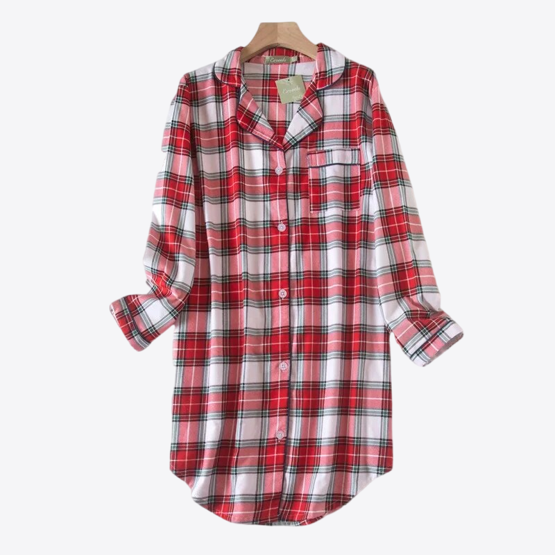 Bloom Oasis Plaid 100% Cotton Lounge Nightgown | Hypoallergenic - Allergy Friendly - Naturally Free