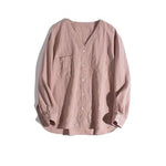 Blossom Breeze Double Pocket V-Neck 100% Linen Blouse | Hypoallergenic - Allergy Friendly - Naturally Free