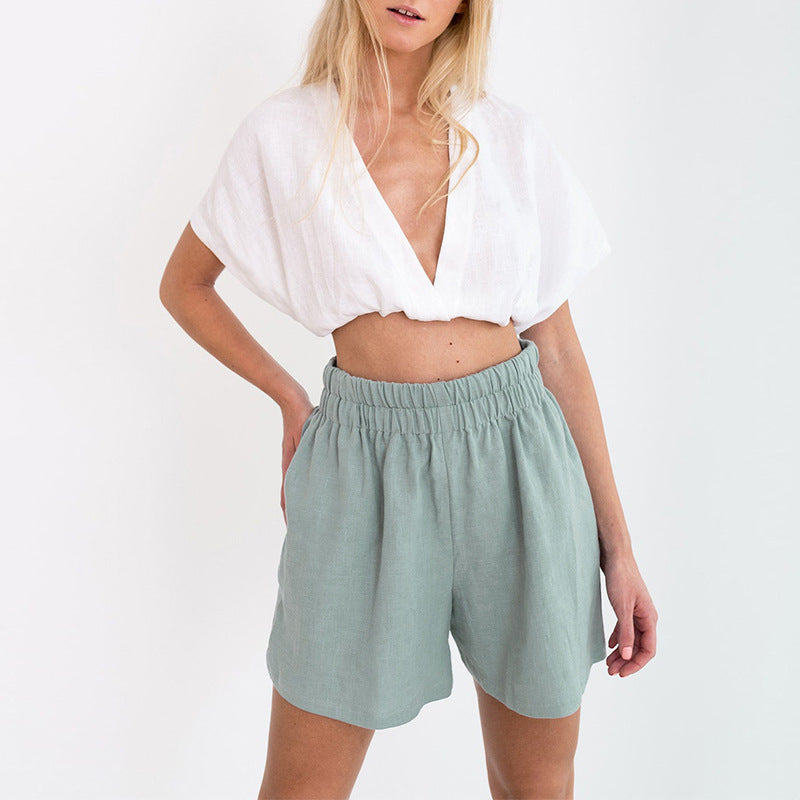 Blossom Haven High Waist 100% Linen Lounge Shorts | Hypoallergenic - Allergy Friendly - Naturally Free