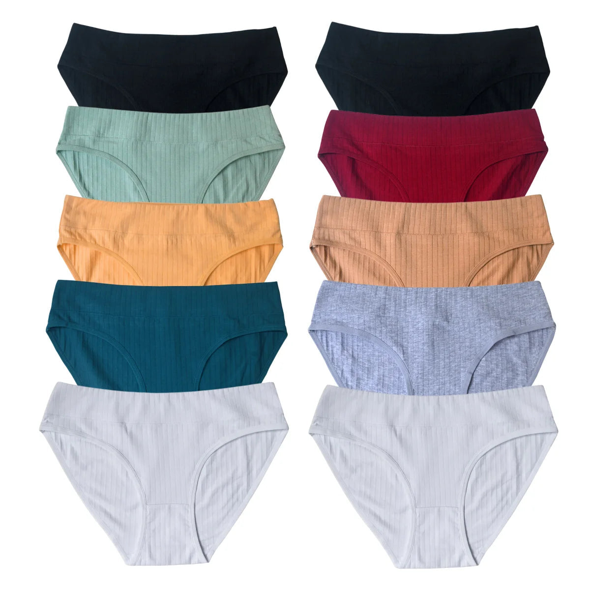 Blueberry Harvest 10Pcs Stripes Cotton Womens Underwear | Hypoallergenic - Allergy Friendly - Naturally Free
