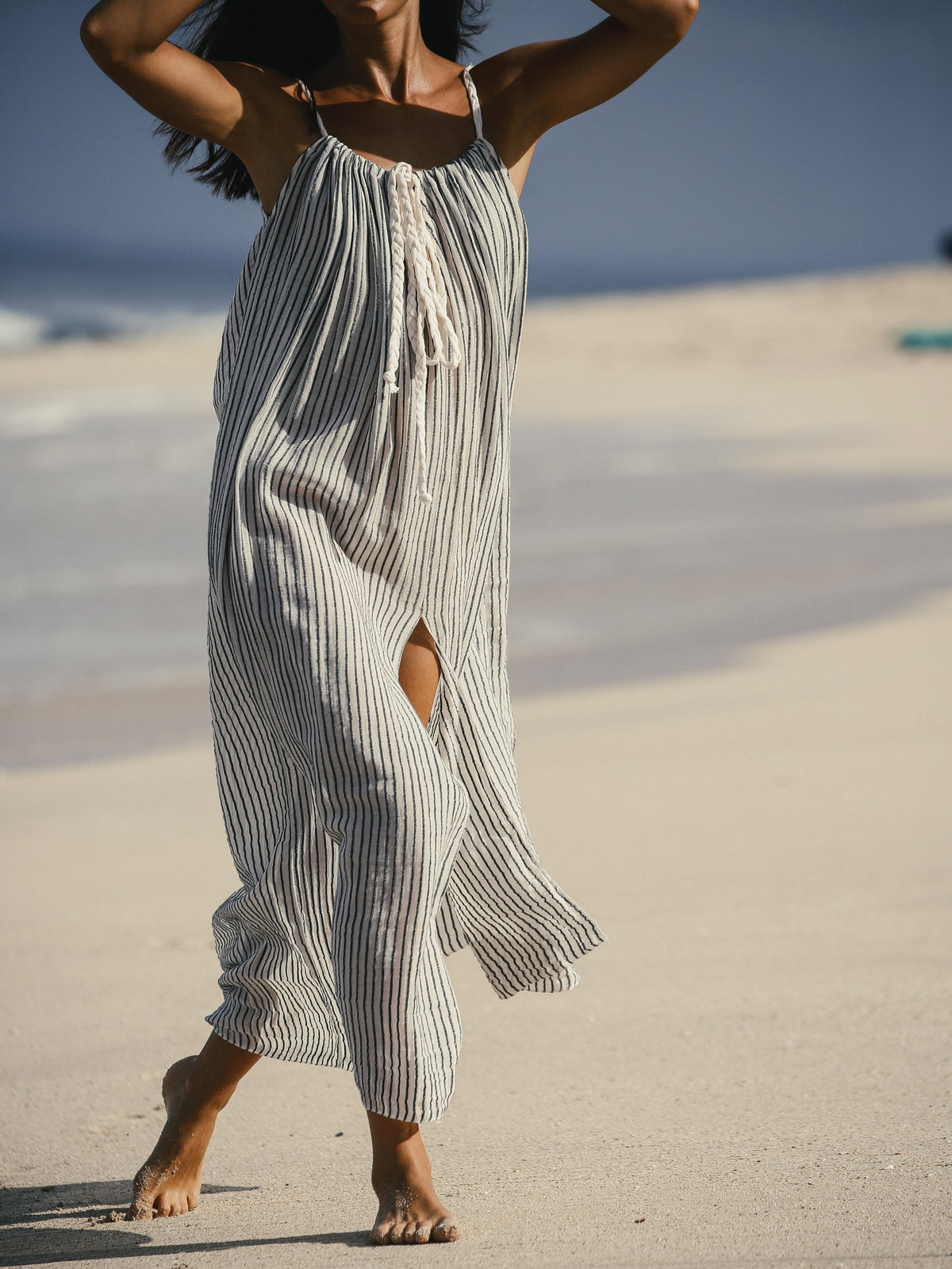 THE HAND LOOM Breeze Beach 100% Organic Cotton Womens Dress Stripes