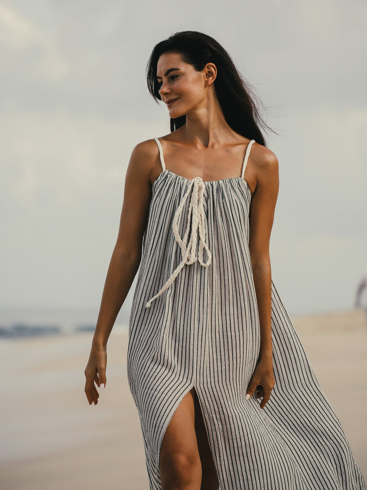 THE HAND LOOM Breeze Beach 100% Organic Cotton Womens Dress Stripes