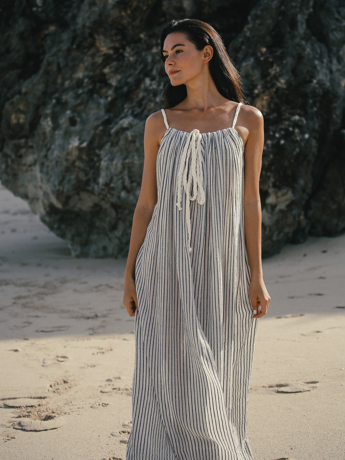 THE HAND LOOM Breeze Beach 100% Organic Cotton Womens Dress Stripes