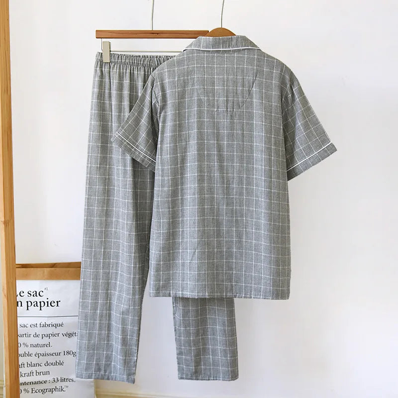 Calm Comfort Plaid Short Sleeves 100% Cotton Mens Pajama Set | Hypoallergenic - Allergy Friendly - Naturally Free