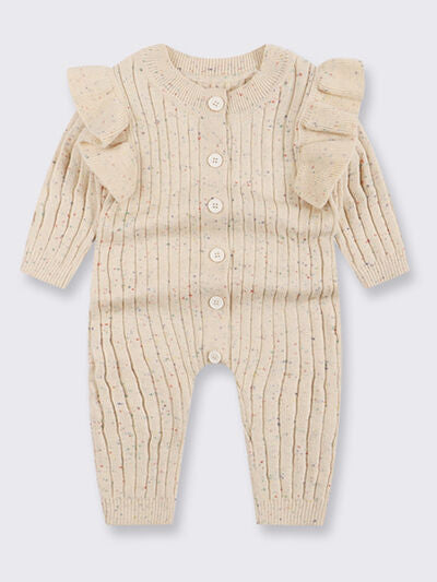 Cinnamon Latte Ruffled Button Up 100% Cotton Baby Girls Jumpsuit | Hypoallergenic - Allergy Friendly - Naturally Free