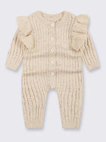 Cinnamon Latte Ruffled Button Up 100% Cotton Baby Girls Jumpsuit | Hypoallergenic - Allergy Friendly - Naturally Free