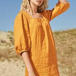 Citrus Grove Ruffled Long Sleeve 100% Linen Dress | Hypoallergenic - Allergy Friendly - Naturally Free